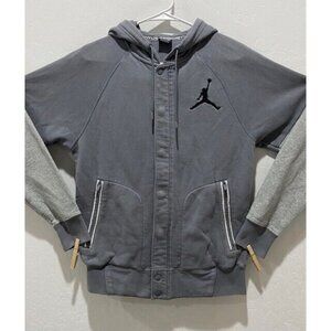 Men's Jumping Man Full Zip Hoodie Size S Long Sleeve Pockets Logo Heavy Gray